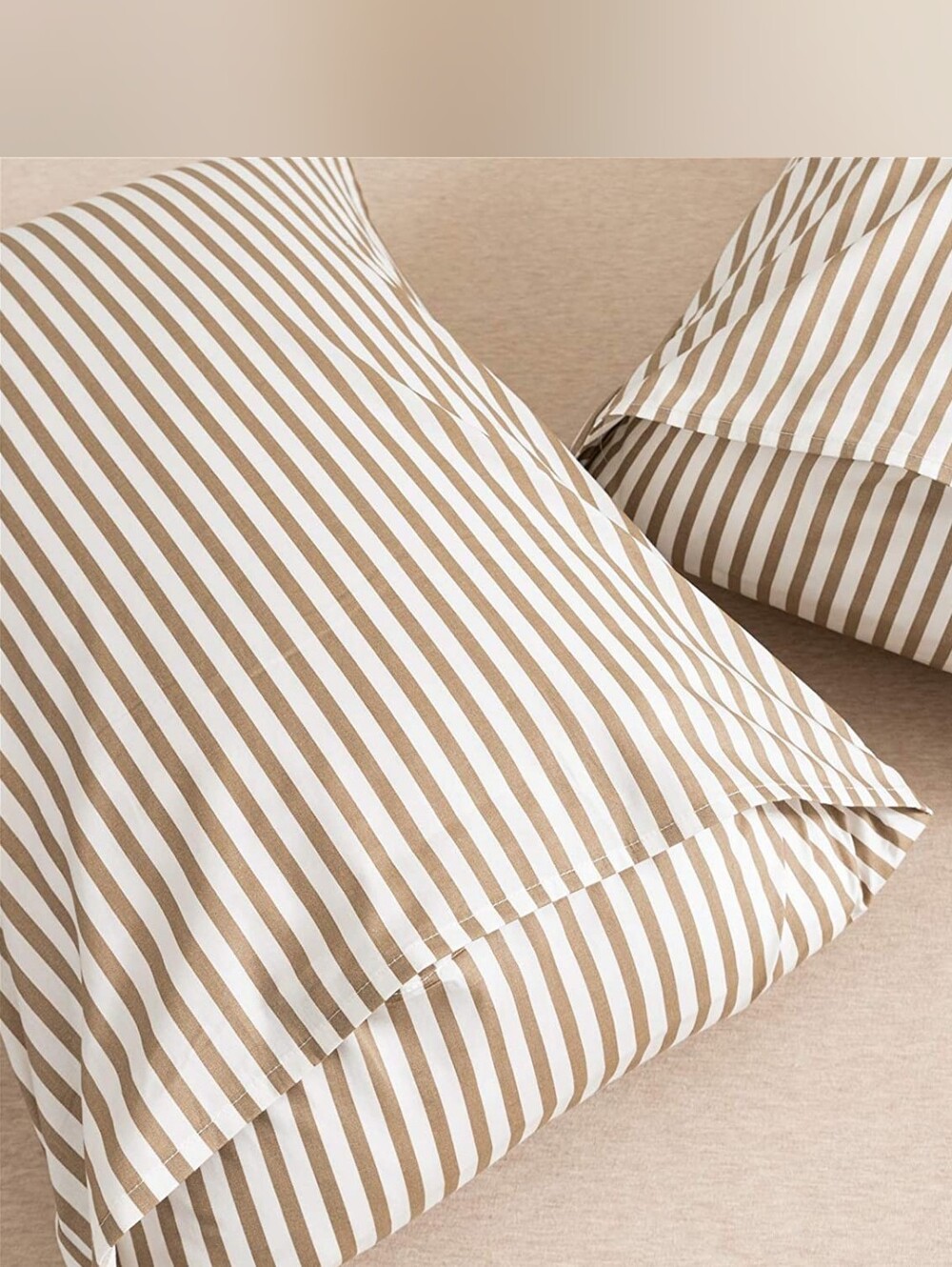 Jellimoni Two 100% Cotton Breathable Striped Standard Pillowcases Beige/White